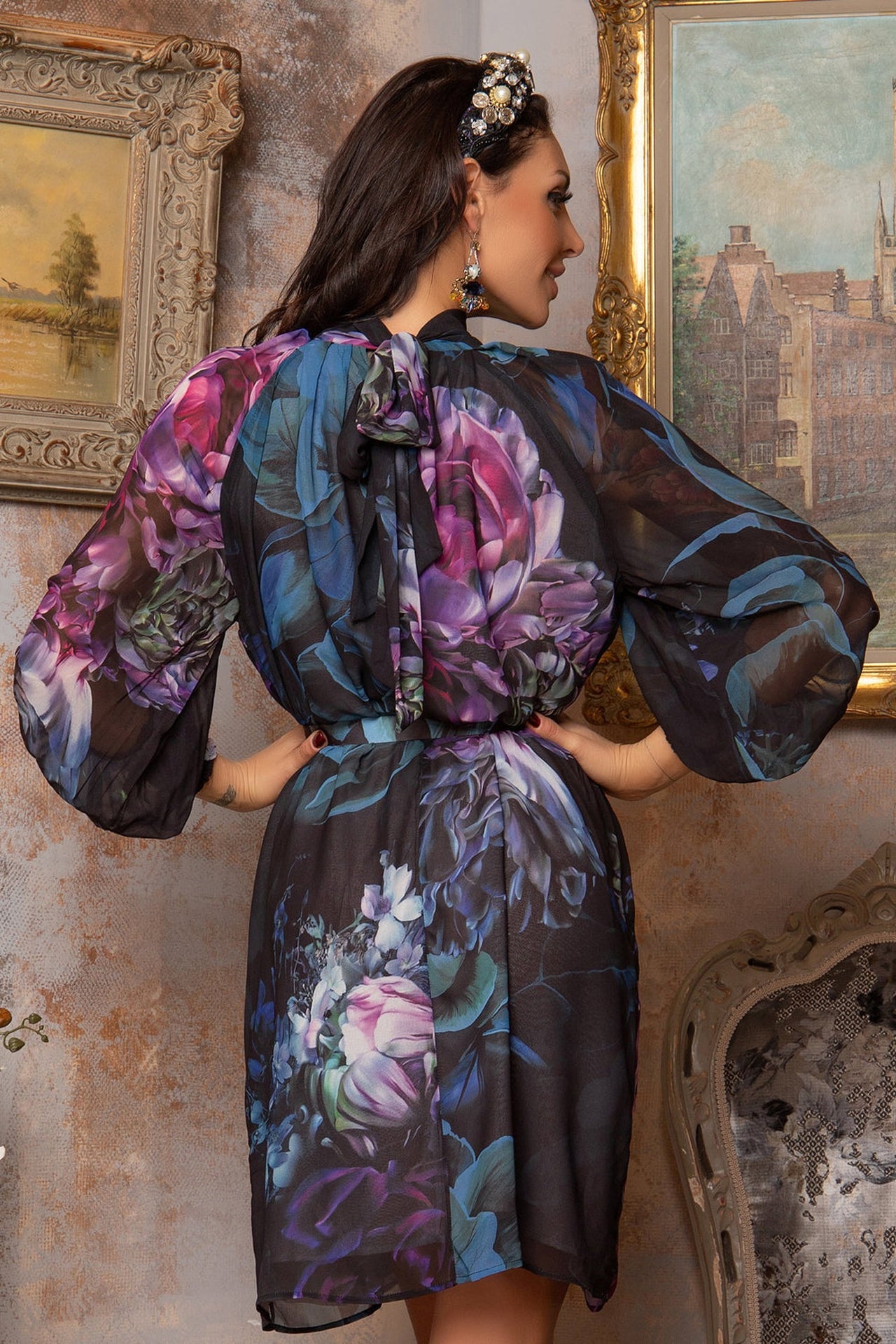 DESIGNER LOOSE DRESS - PEONIES JIORO ДИЗАЙНЕРСКА СВОБОДНА РОКЛЯ - PEONIES JIORO