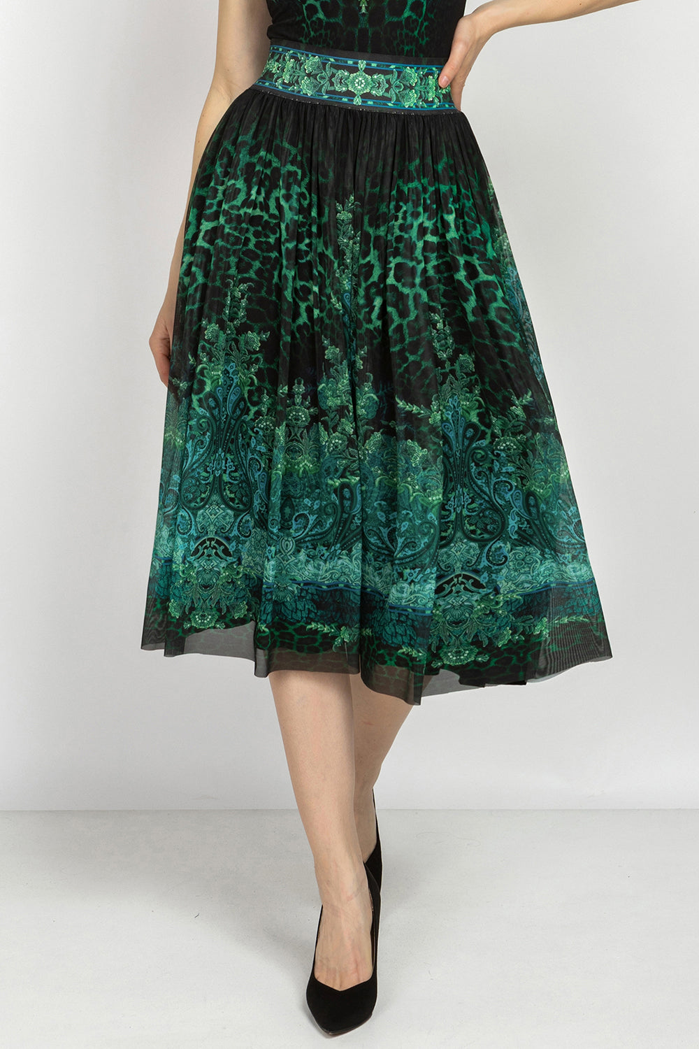 MESH SKIRT WITH ELASTIC WAIST AND VISCOSE LINING - LEO NEON GREEN JIORO ПОЛА ОТ МРЕЖА С ЕЛАСТИЧЕН КОЛАН И ВИСКОЗНА ПОДПЛАТА - LEO NEON GREEN JIORO