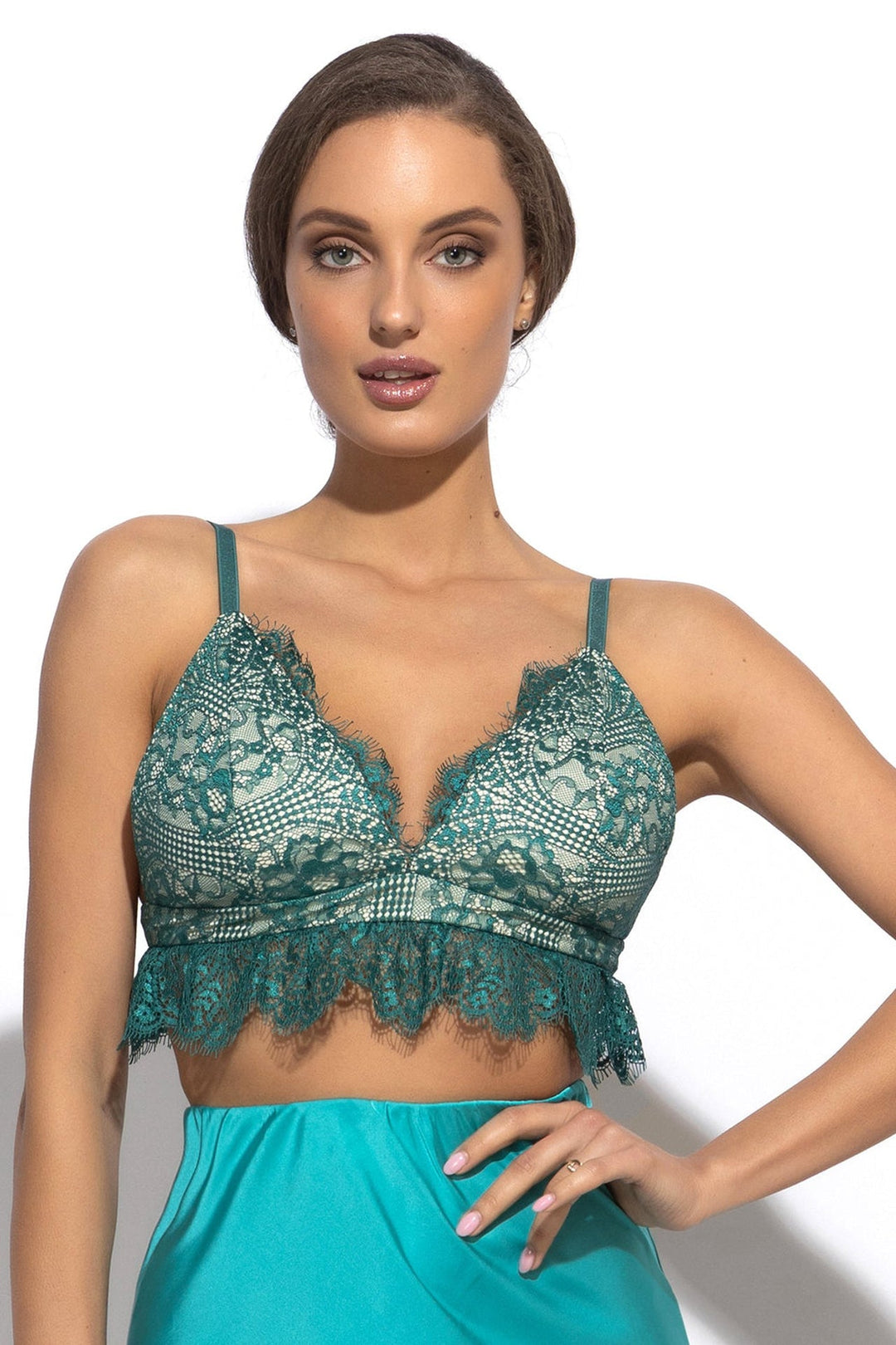 GREEN LACE TOP - ESSENTIALS JIORO ГОРНИЩЕ ОТ ЗЕЛЕНА ДАНТЕЛА - ESSENTIALS JIORO