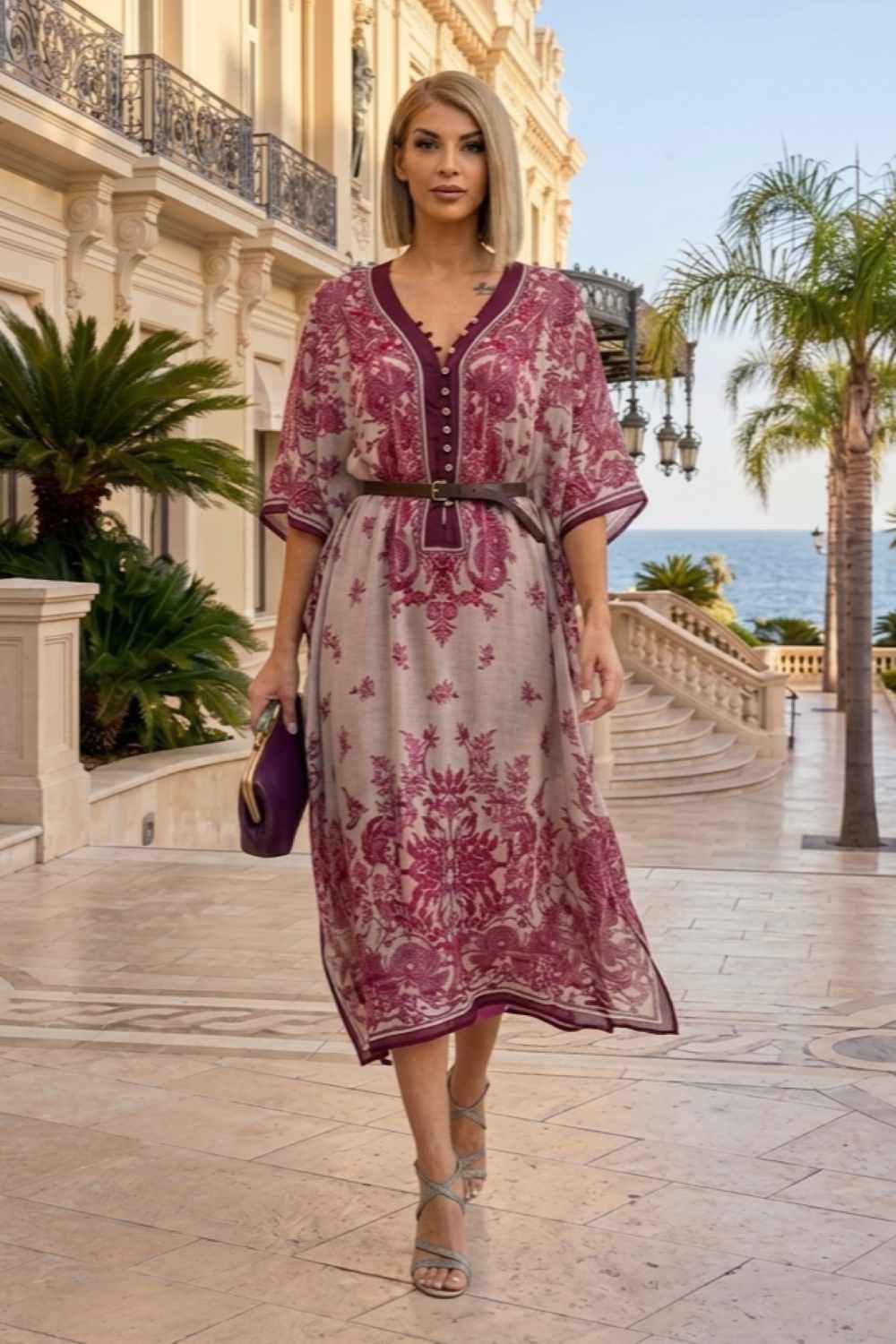 SILK COTTON CAFTAN - ASIA BORDEAUX - Fashion Roots
