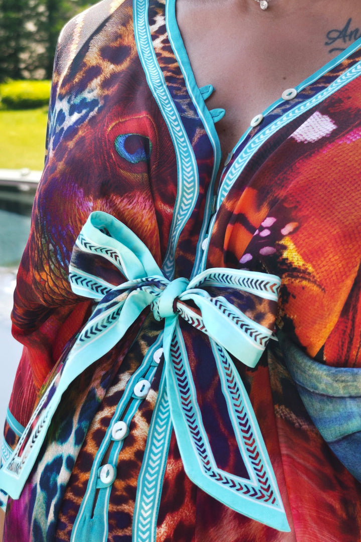 SATIN VISCOSE CAFTAN - LEO NEON WILD JIORO РОКЛЯ КАФТАН ОТ ВИСКОЗА - LEO NEON JIORO