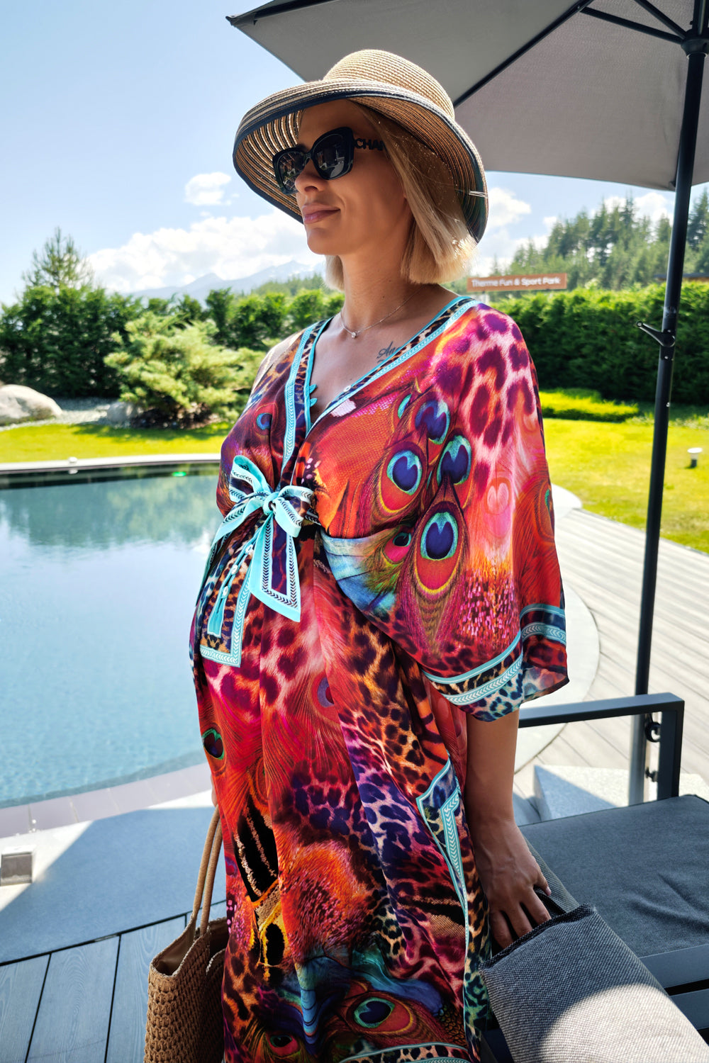 SATIN VISCOSE CAFTAN - LEO NEON WILD JIORO РОКЛЯ КАФТАН ОТ ВИСКОЗА - LEO NEON JIORO