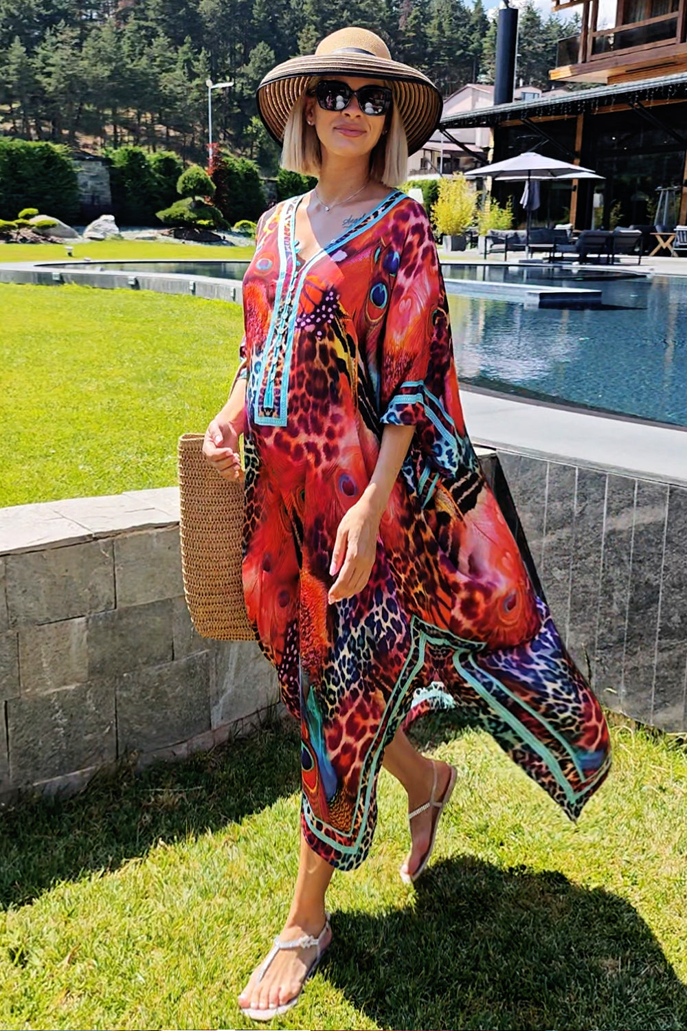 SATIN VISCOSE CAFTAN - LEO NEON WILD JIORO РОКЛЯ КАФТАН ОТ ВИСКОЗА - LEO NEON JIORO