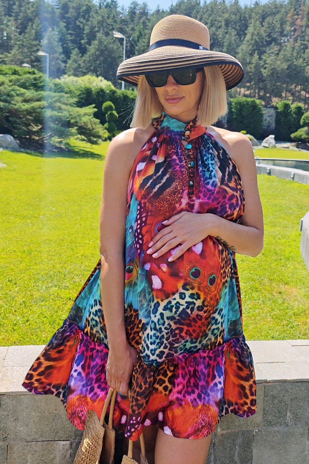 FLARED VISCOSE DRESS - LEO NEON WILD