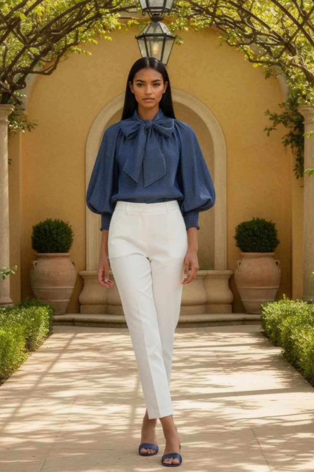 DENIM SHIRT WITH FRONT BOW AND RAGLAN SLEEVES - ESSENTIALS