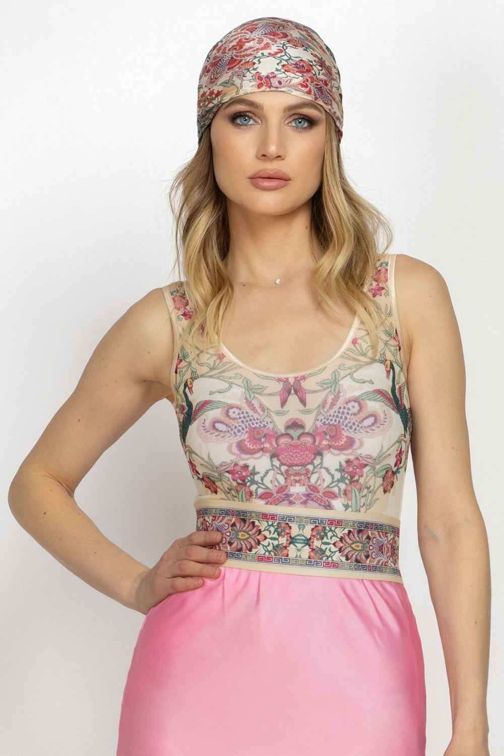 WIDE ELASTIC BELT WITH BUCKLE - PAISLEY RED
