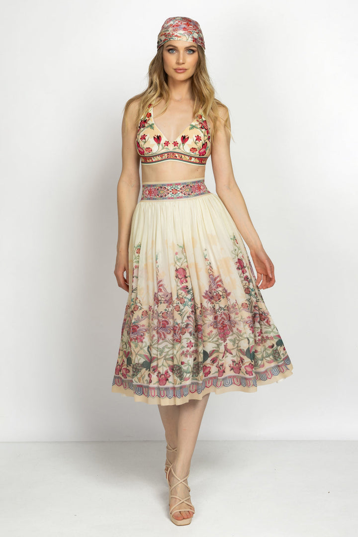 MESH SKIRT WITH ELASTIC WAIST AND VISCOSE LINING - PAISLEY RED JIORO ПОЛА ОТ МРЕЖА С ЕЛАСТИЧЕН КОЛАН И ВИСКОЗНА ПОДПЛАТА - PAISLEY RED JIORO