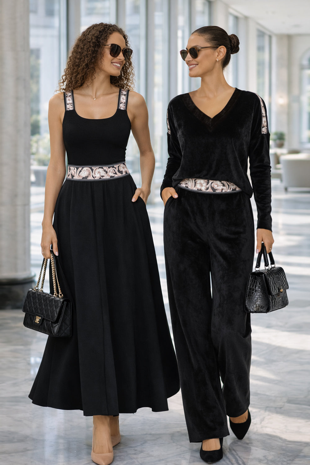 VELVET WIDE-LEG TROUSERS WITH ELASTIC WAIST IN BLACK - ESSENTIALS - Fashion Roots