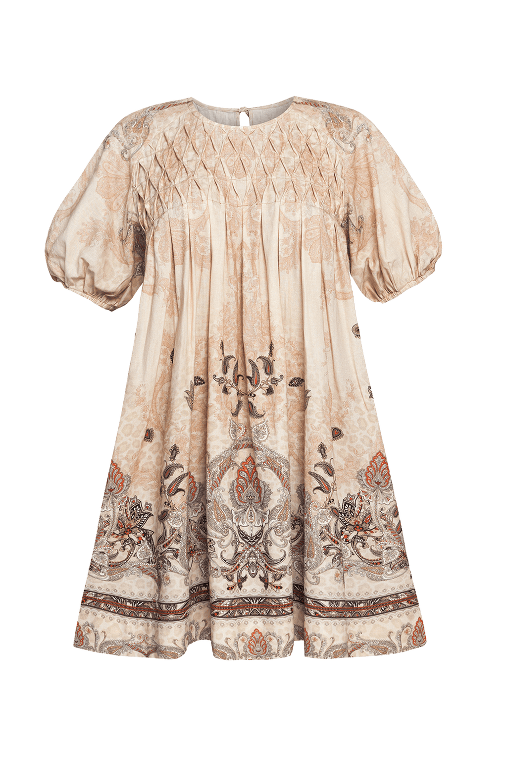 LINEN-LIKE BOHO DRESS – PAISLEY BEIGE - Fashion Roots