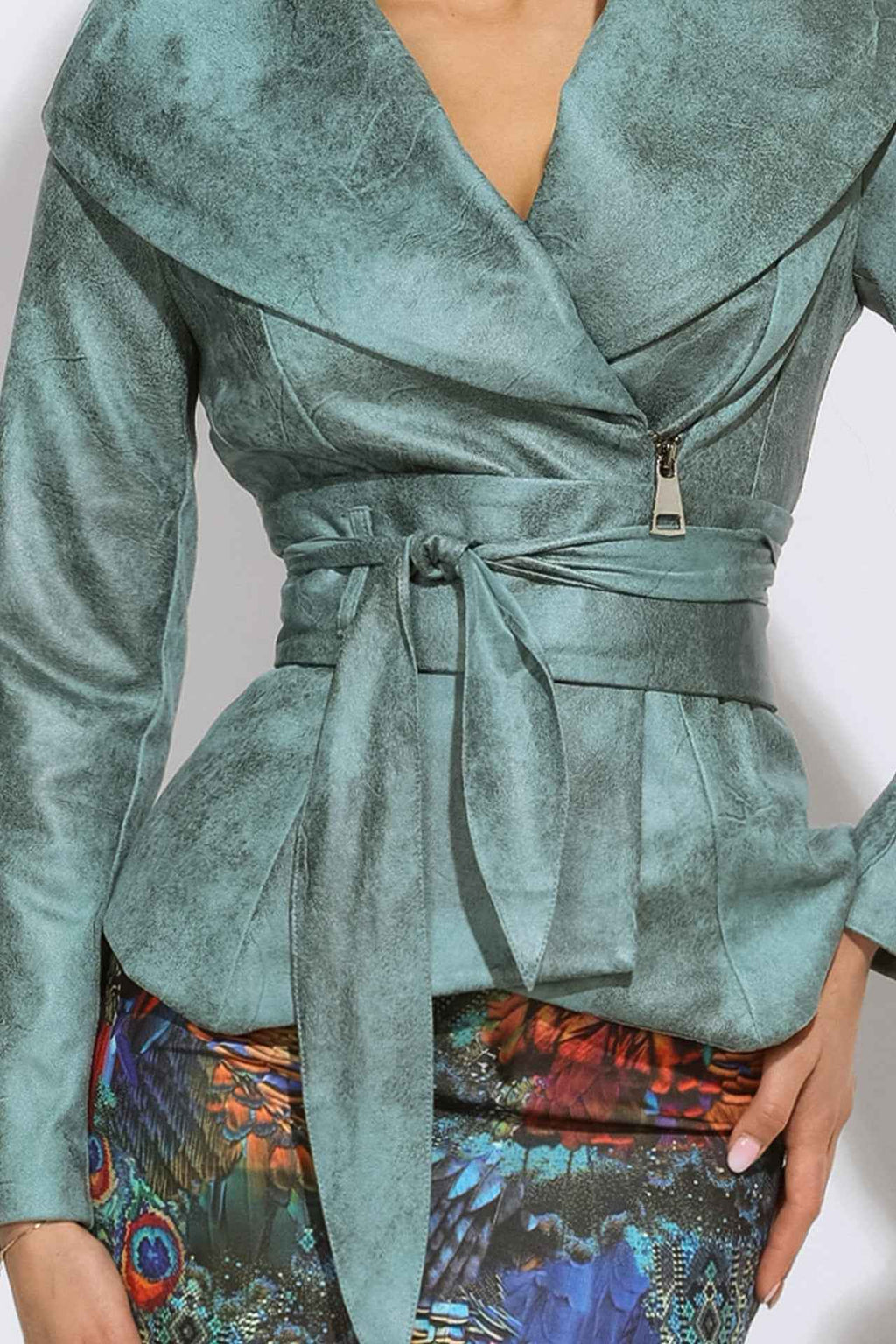 SUEDE-LOOK BLAZER WITH ASYMMETRICAL CLOSURE  IN BLUE - ESSENTIALS