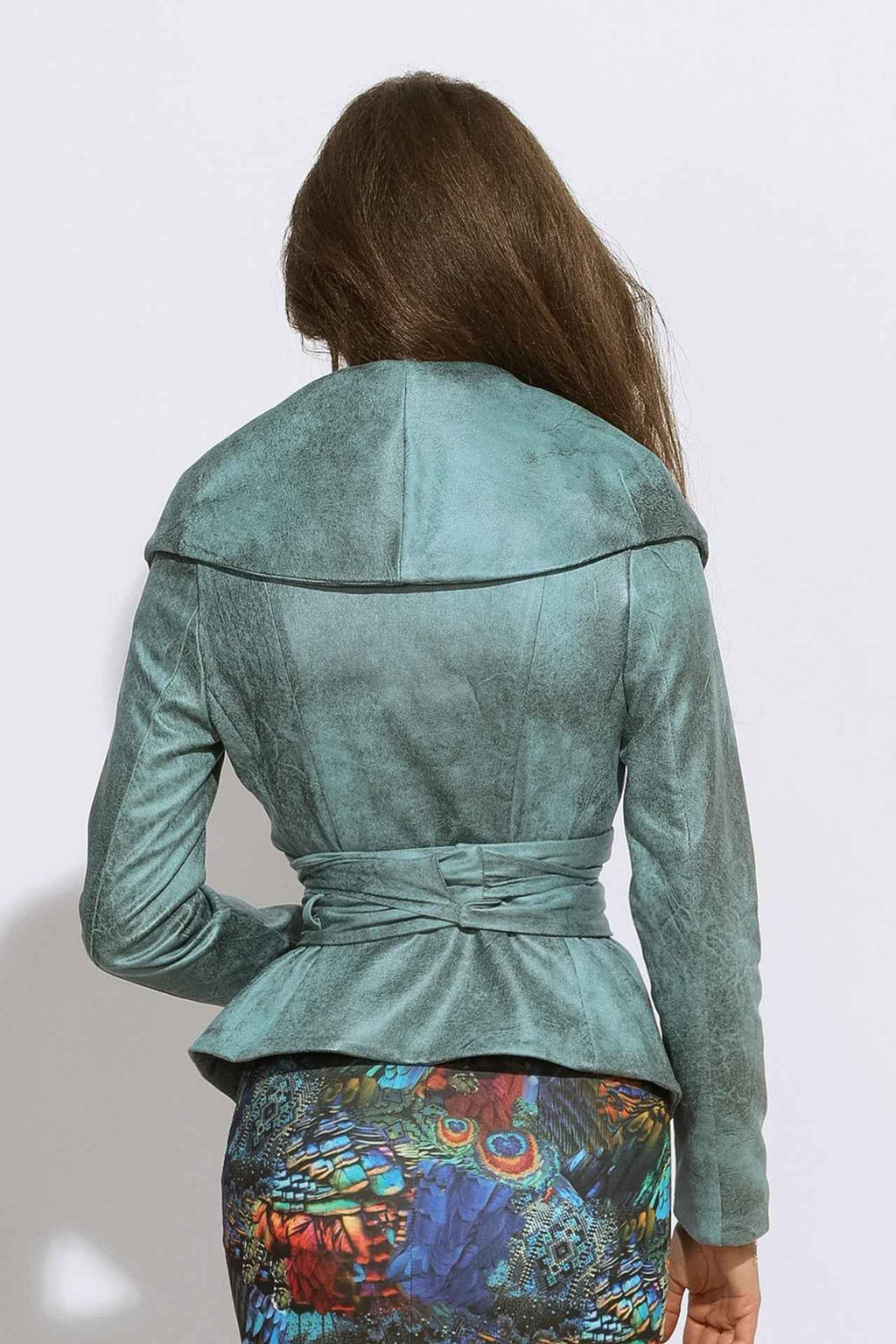 SUEDE-LOOK BLAZER WITH ASYMMETRICAL CLOSURE  IN BLUE - ESSENTIALS