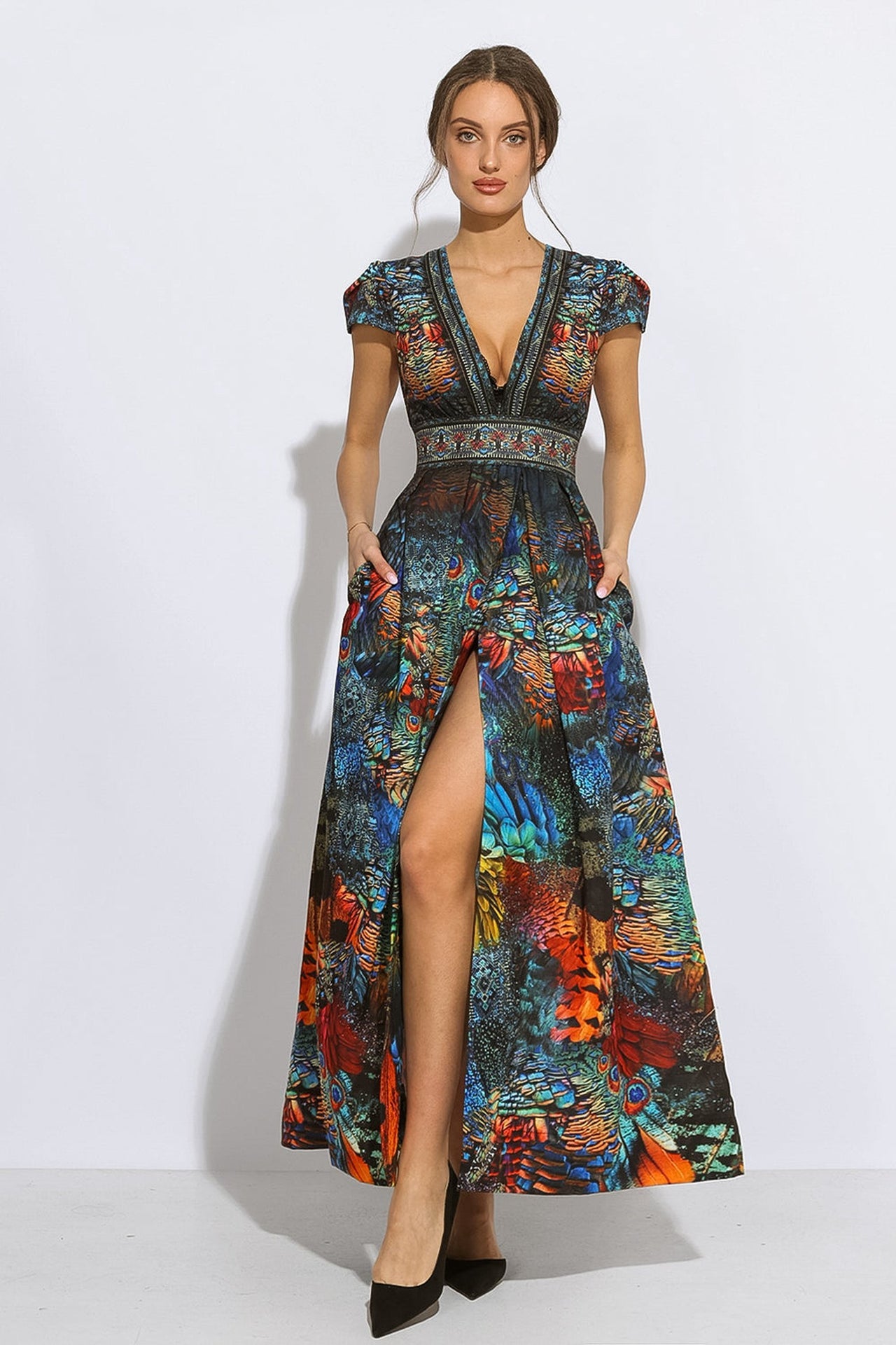 EMPIRE WAIST MAXI DRESS  WITH LINEN FEEL - AMAZONIA JIORO ДЪЛГА РОКЛЯ С УСЕЩАНЕ ЗА ЛЕН - AMAZONIA JIORO