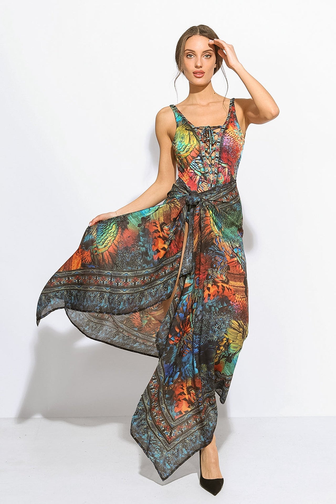 SET OF PAREO AND SMALL SCARF – AMAZONIA JIORO СЕТ ПАРЕО И ШАЛ ОТ ВИСКОЗА С КОПРИНА - AMAZONIA JIORO