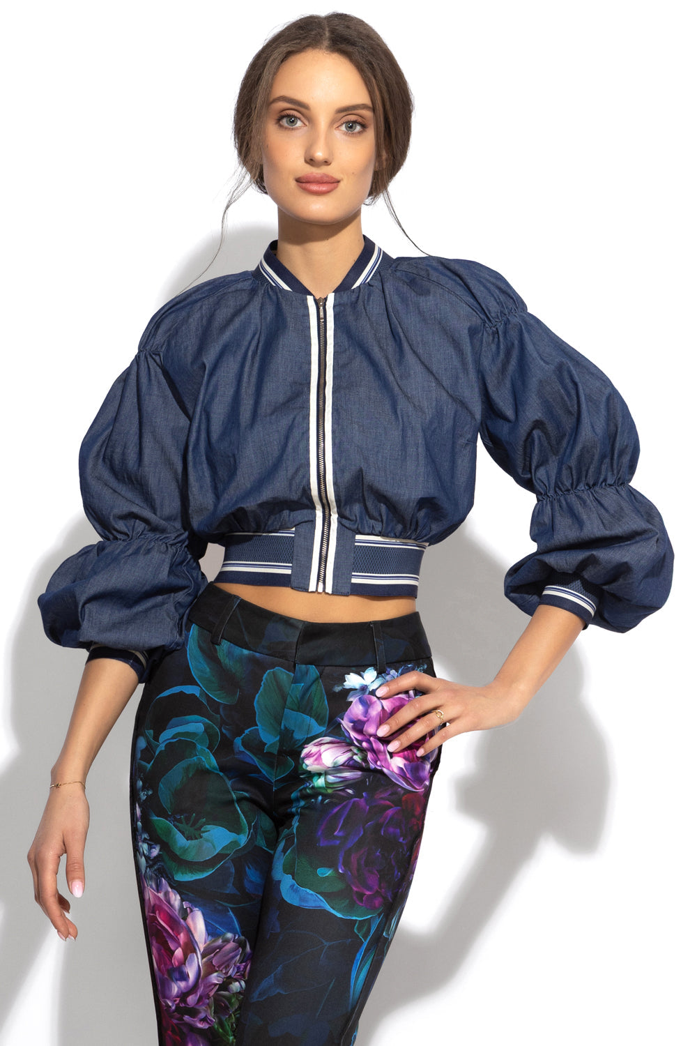 DENIM BOMBER JACKET - ESSENTIALS - Fashion Roots