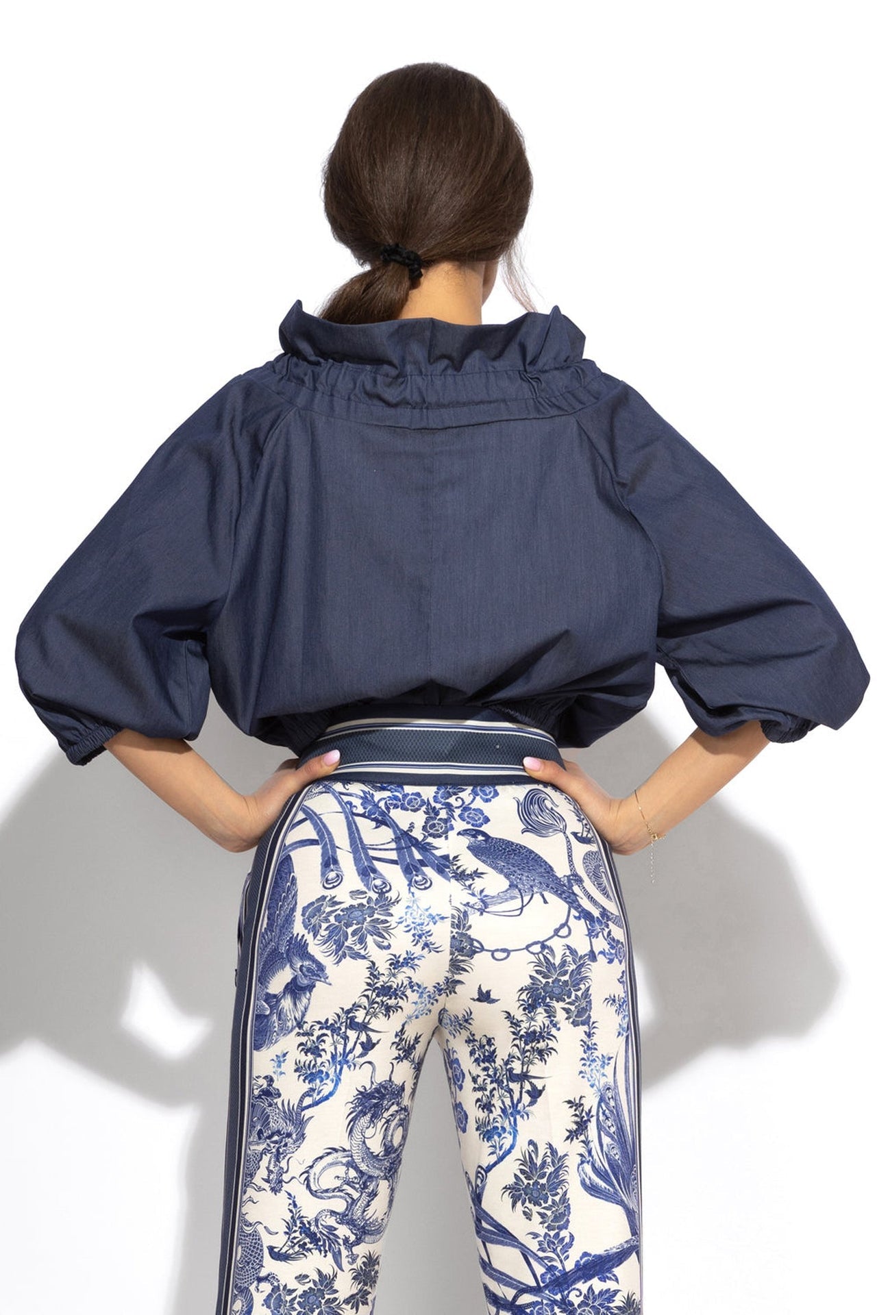 RUFFLED HIGH-NECK BLOUSE WITH PUFF SLEEVES - ASIA SKY JIORO РИЗА С ЕФЕКТНА ЯКА - ASIA SKY JIORO