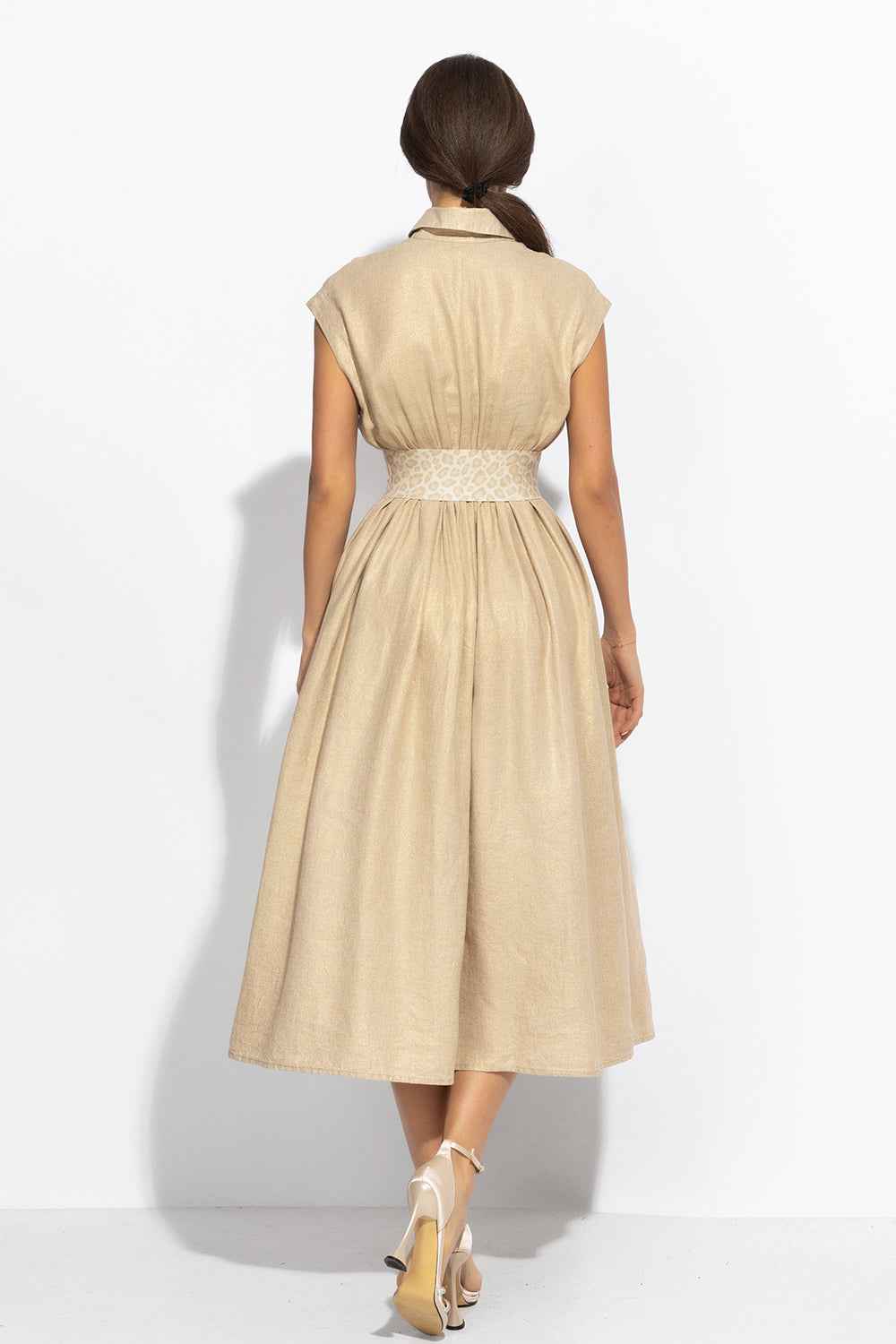 LONG LINEN DRESS WITH DETACHABLE BELT - ESSENTIALS