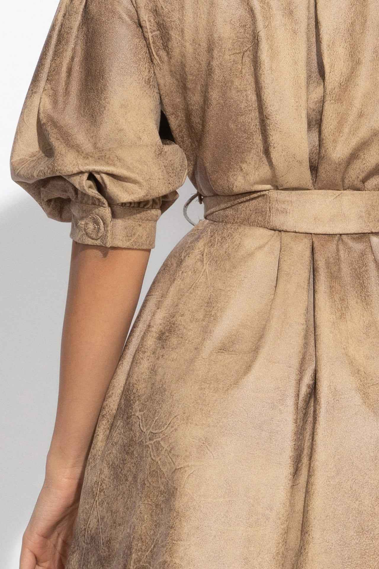 SUEDE-LOOK SHIRT DRESS IN CAPPUCINO - ESSENTIALS