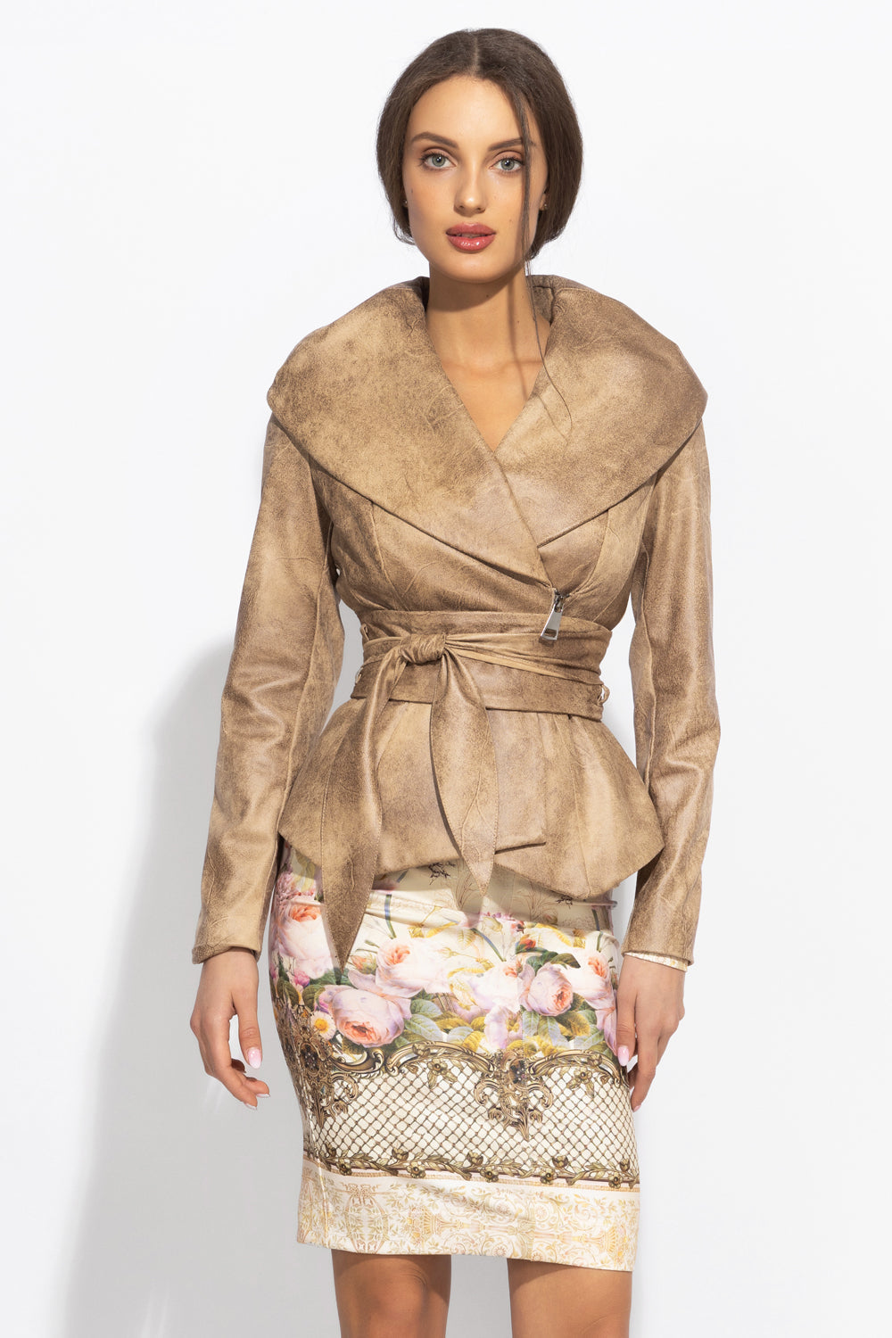 SUEDE-LOOK BLAZER WITH ASYMMETRICAL CLOSURE IN CAPPUCINO- ESSENTIALS