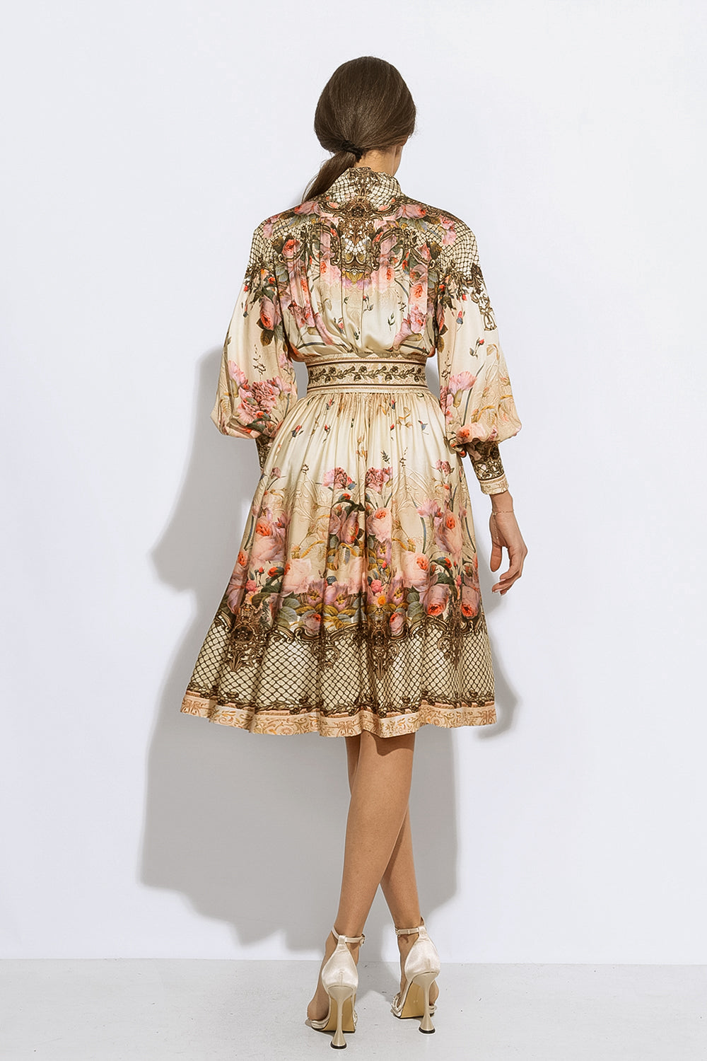 ROBE BOHO EN VISCOSE À MANCHES LONGUES - FLEURS BAROQUES