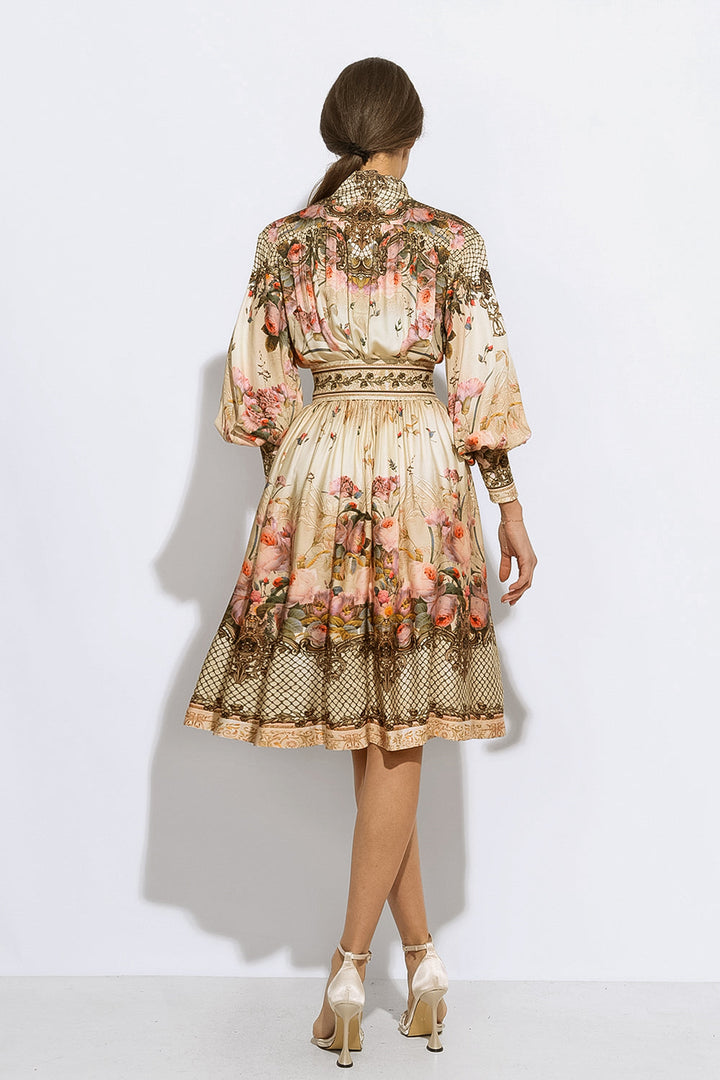 ROBE BOHO EN VISCOSE À MANCHES LONGUES - FLEURS BAROQUES