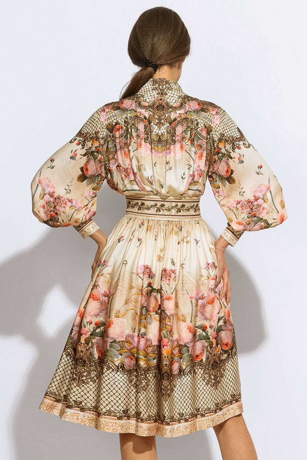 ROBE BOHO EN VISCOSE À MANCHES LONGUES - FLEURS BAROQUES