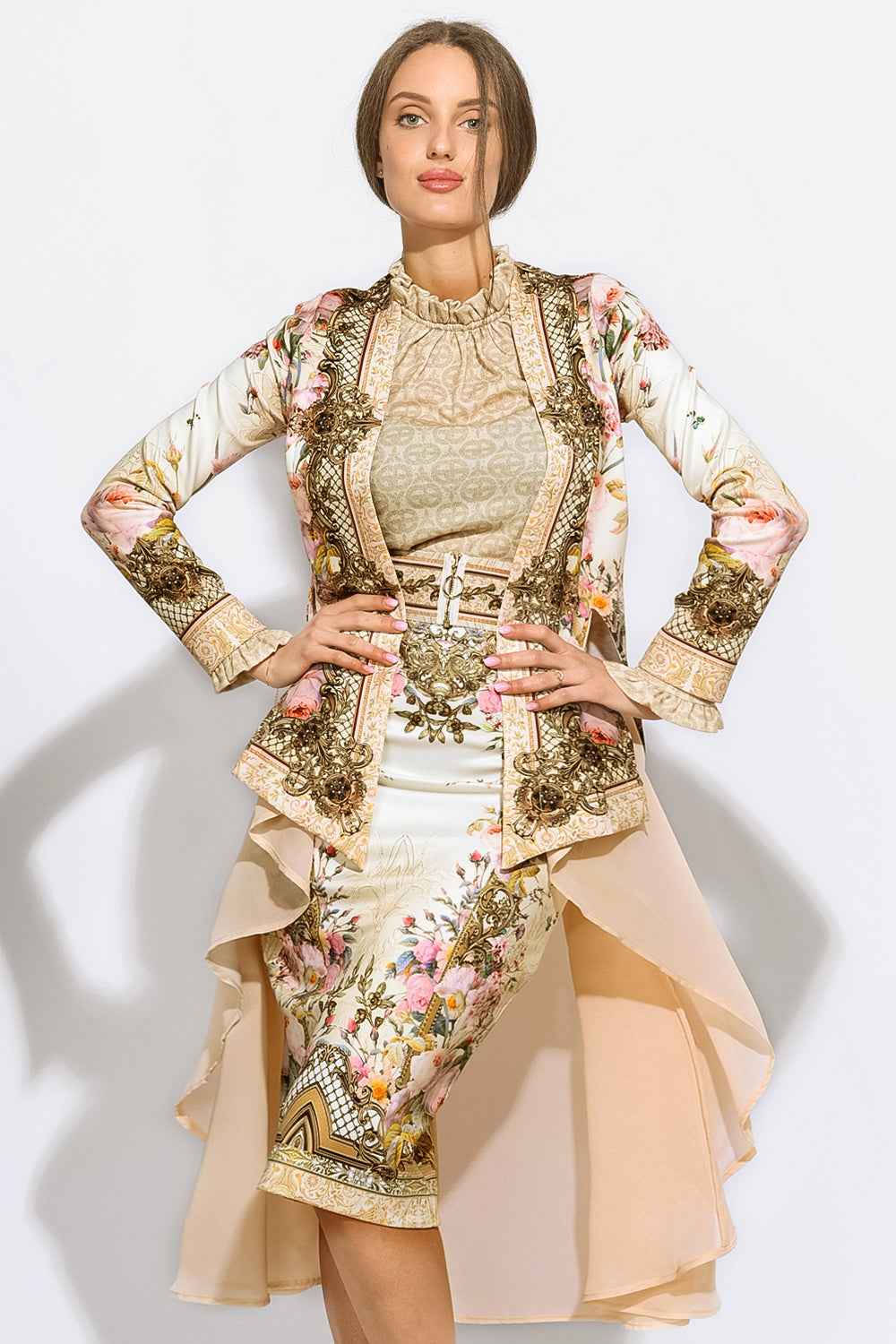 BLOUSE WITH GATHERED NECKLINE AND LOGO PRINT - IVORY LOGO COLLECTION