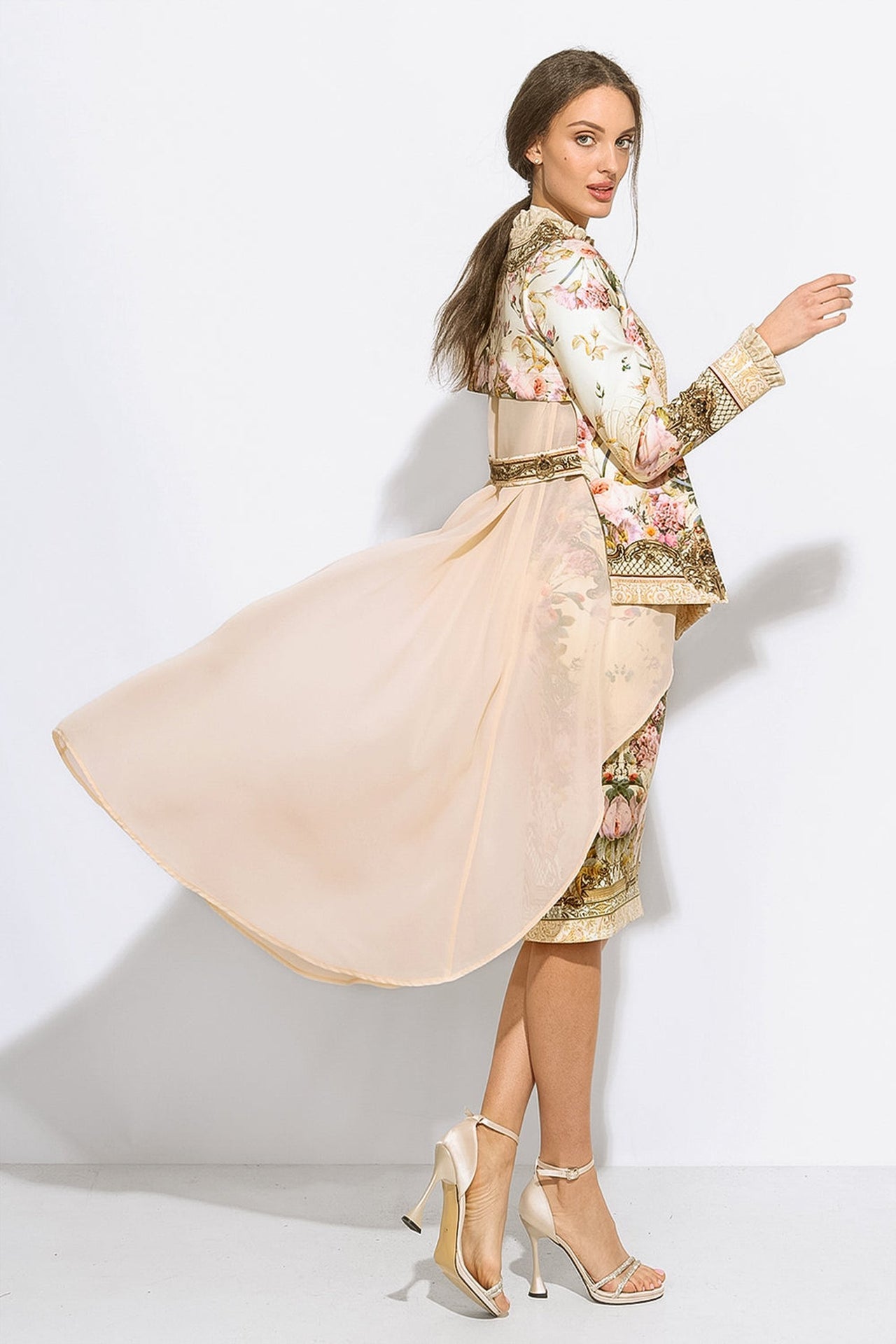 ELEGANT PRINTED CARDIGAN WITH CHIFFON BACK - BAROQUE FLOWERS JIORO ЕЛЕГАНТНА ЖИЛЕТКА С ПРИНТ И ШИФОНЕН ГРЪБ - BAROQUE FLOWERS JIORO