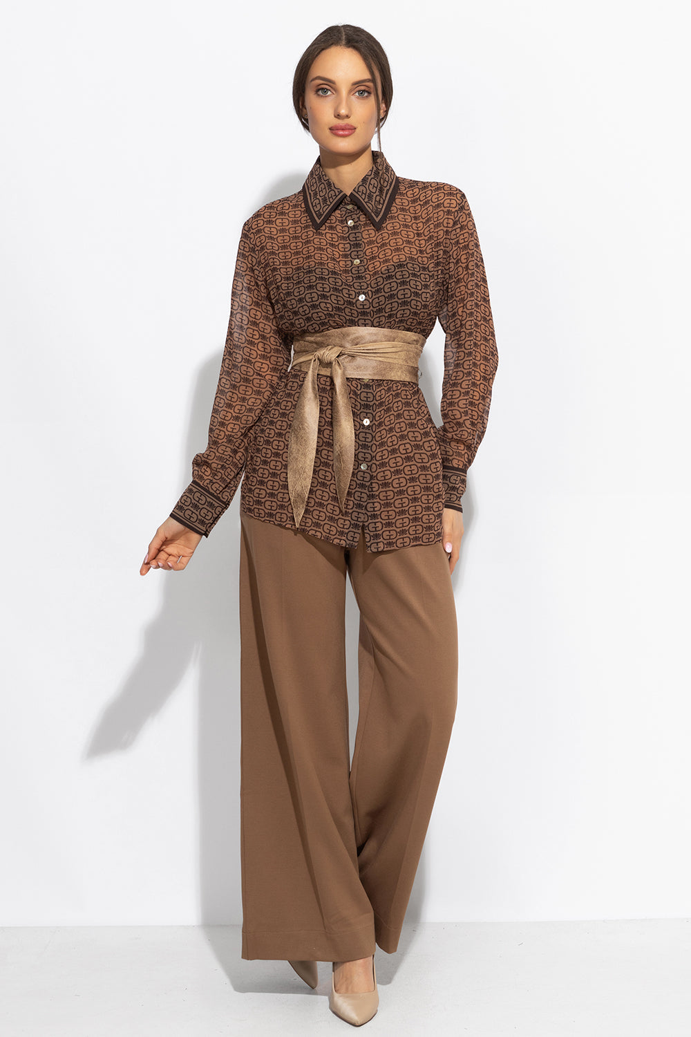 VISCOSE BLEND HIGH-WAISTED BEIGE TROUSERS – ESSENTIALS