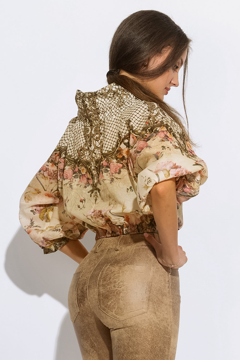 COTTON SHIRT WITH A STATEMENT COLLAR -  BAROQUE FLOWERS JIORO РИЗА С ЕФЕКТНА ЯКА - BAROQUE FLOWERS JIORO