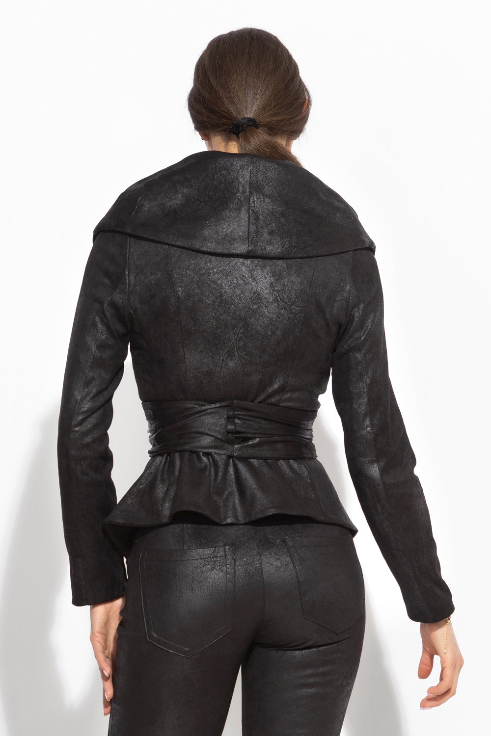 SUEDE-LOOK BLAZER WITH ASYMMETRICAL CLOSURE  IN BLACK - ESSENTIALS