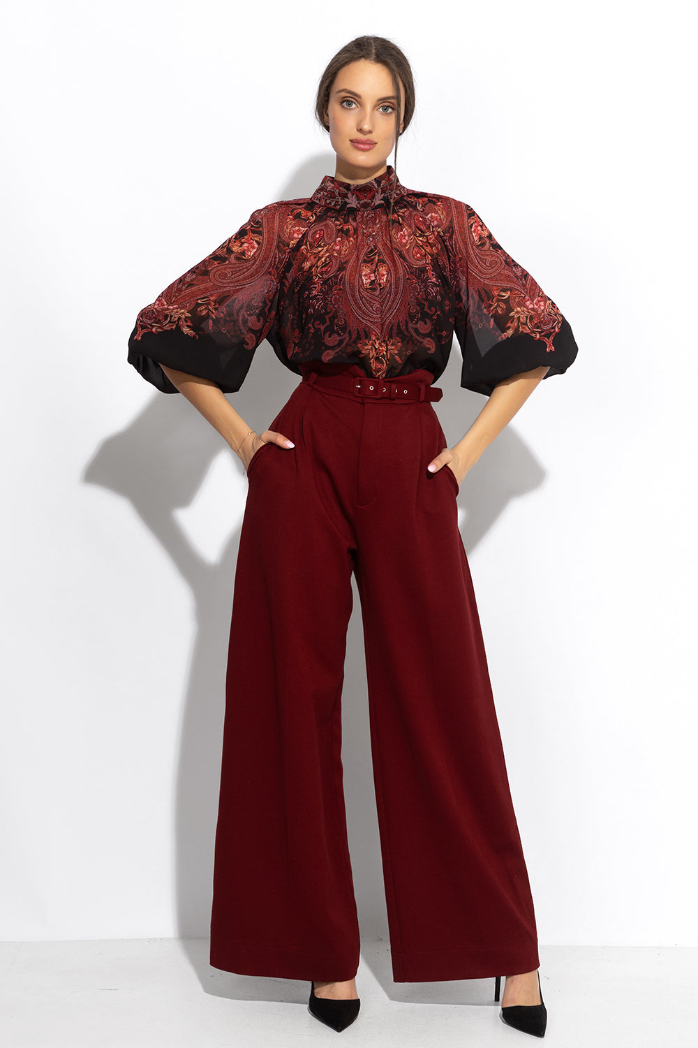 SHIRT WITH STATEMENT SLEEVES - PAISLEY DARK JIORO РИЗА С БОГАТИ РЪКАВИ - PAISLEY DARK JIORO