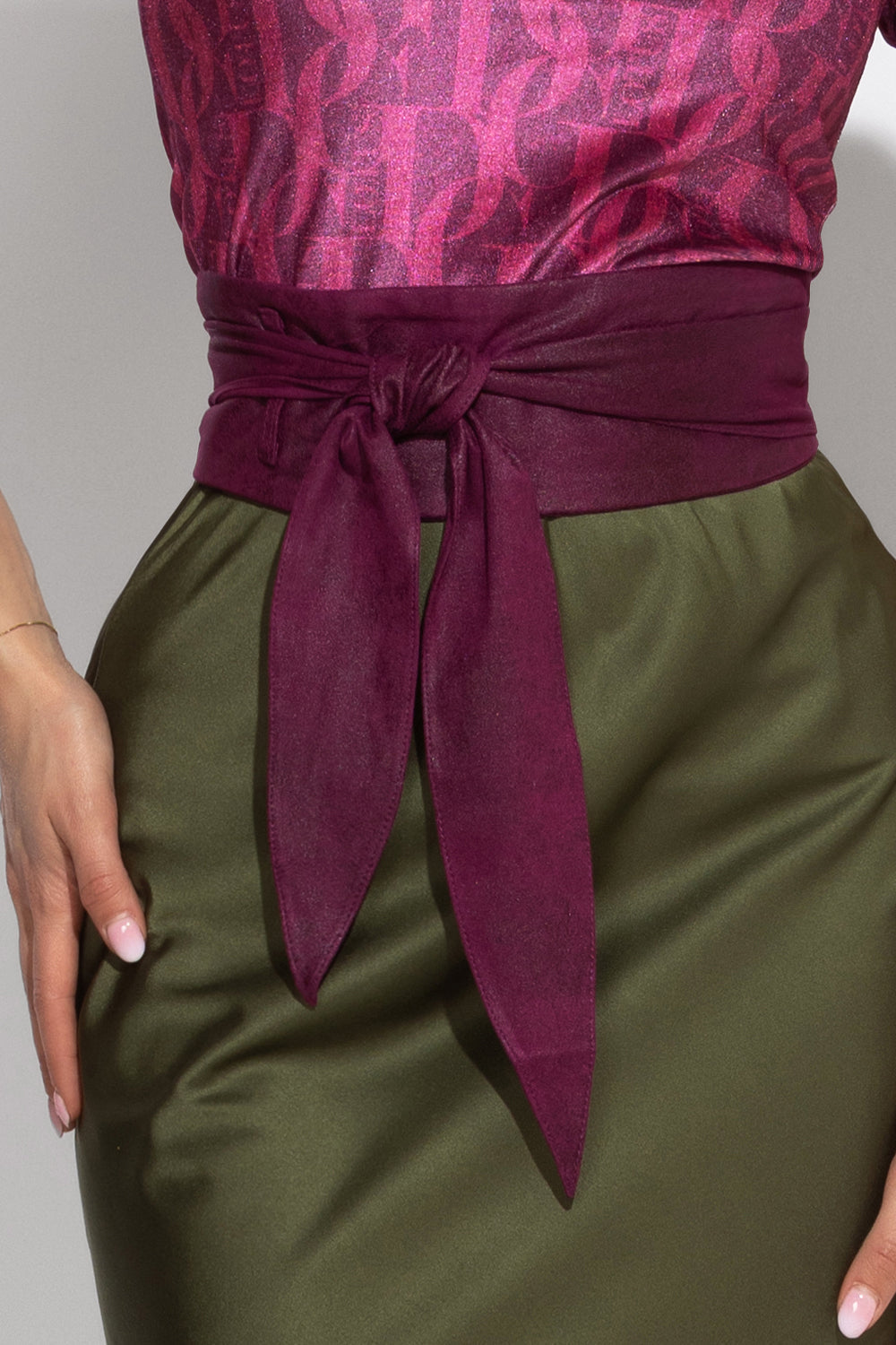 BLOUSE WITH PUFF SLEEVES AND V-NECKLINE - BURGUNDY LOGO