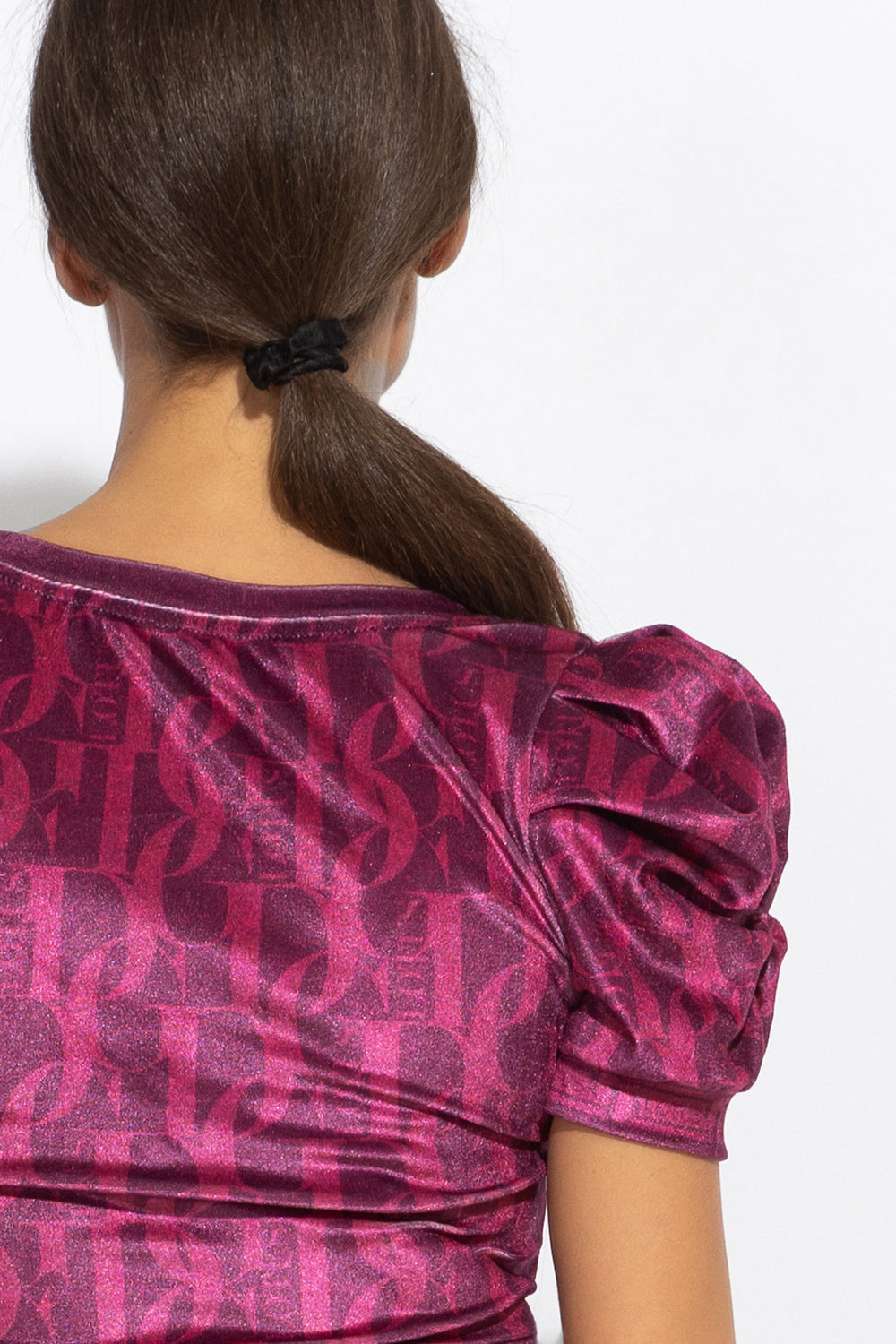 BLOUSE WITH PUFF SLEEVES AND V-NECKLINE - BURGUNDY LOGO