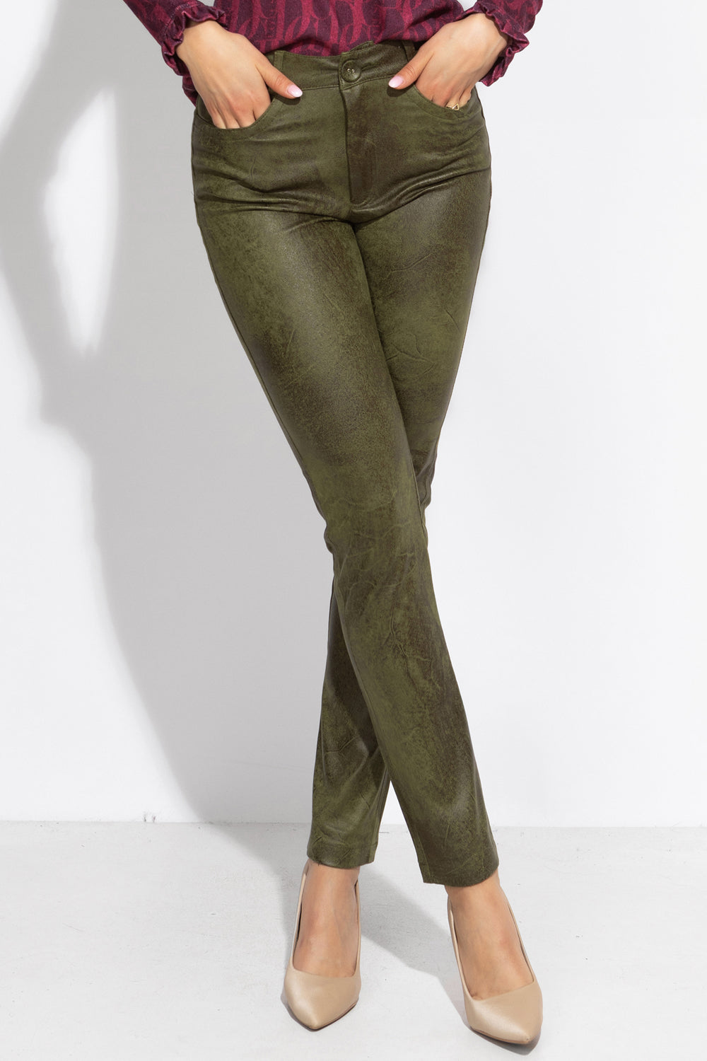 SKINNY 5-POCKET PANTS IN OLIVE GREEN - ESSENTIALS