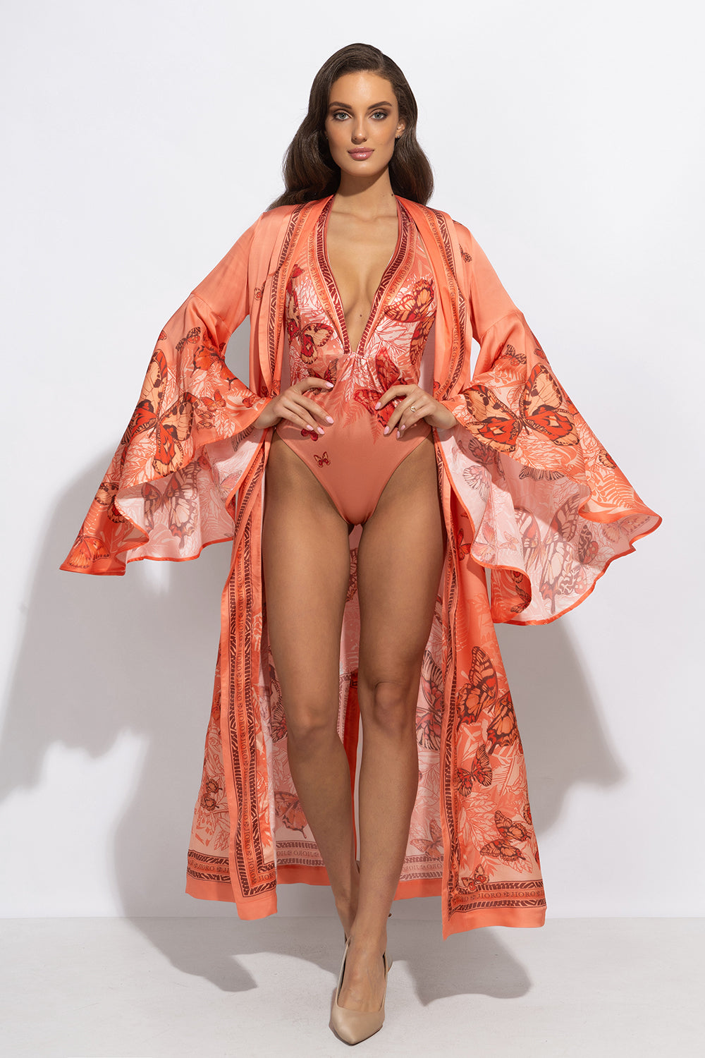 ONE-PIECE SWIMSUIT WITH CUPS AND OPEN BACK - PAPAYA BUTTERFLIES