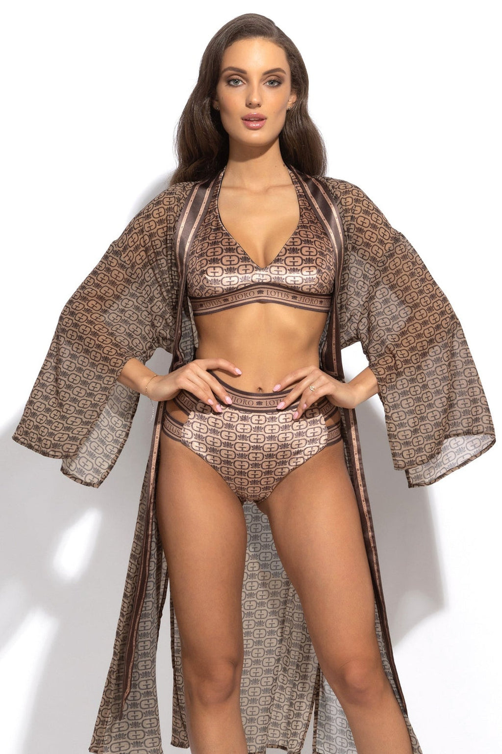 BIKINI-STYLE BOTTOM - MOCHA MOUSSE LOGO JIORO ДОЛНИЩЕ С ВИСОКА ТАЛИЯ ОТ КАДИФЕ - MOCHA MOUSSE LOGO JIORO