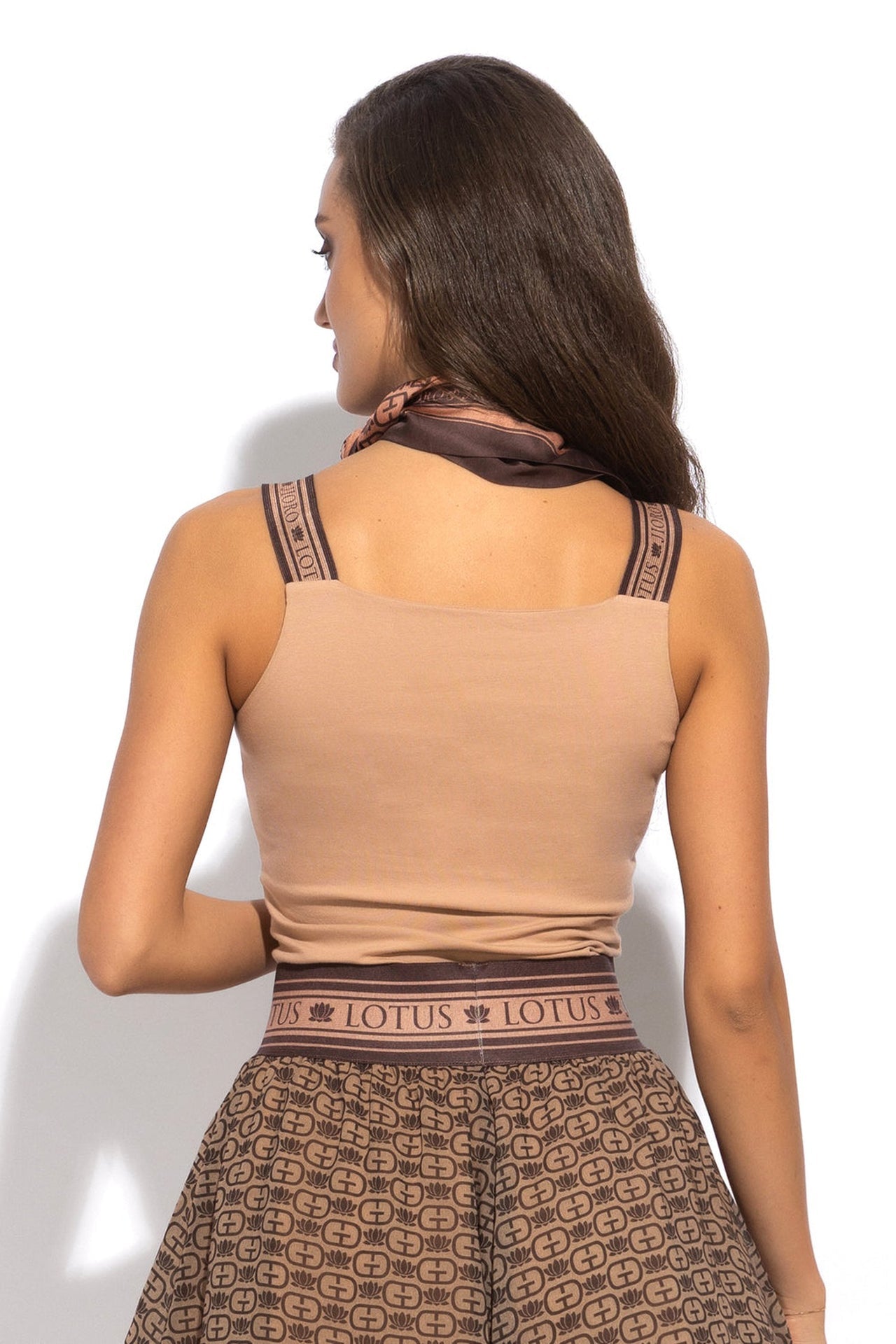 JERSEY TANK TOP IN BEIGE WITH ELASTIC STRAPS MOCHA MOUSSE LOGO - ESSENTIALS - Fashion Roots