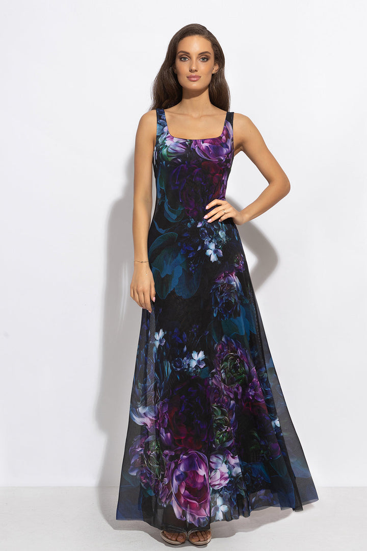 SLEEVELESS LONG MESH DRESS WITH SOFT MODAL LINING - PEONIES JIORO ДЪЛГА РОКЛЯ БЕЗ РЪКАВ ОТ МРЕЖА С ПОДПЛАТА ОТ ФИН МОДАЛ - PEONIES JIORO