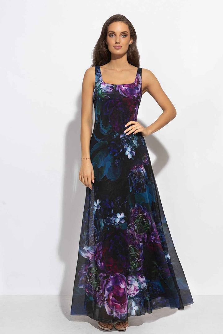 BACKLESS MESH LONG DRESS - PEONIES