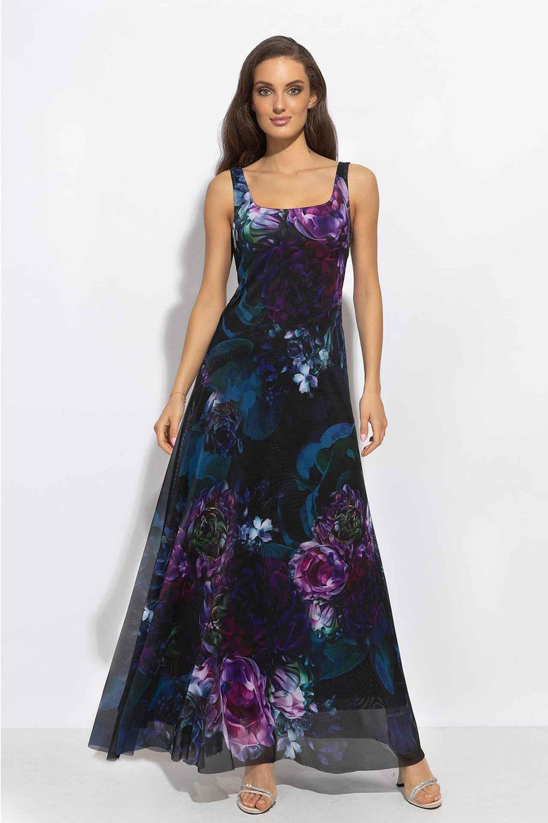 BACKLESS MESH LONG DRESS - PEONIES