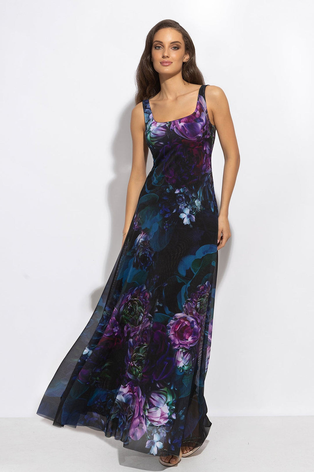 BACKLESS MESH LONG DRESS - PEONIES