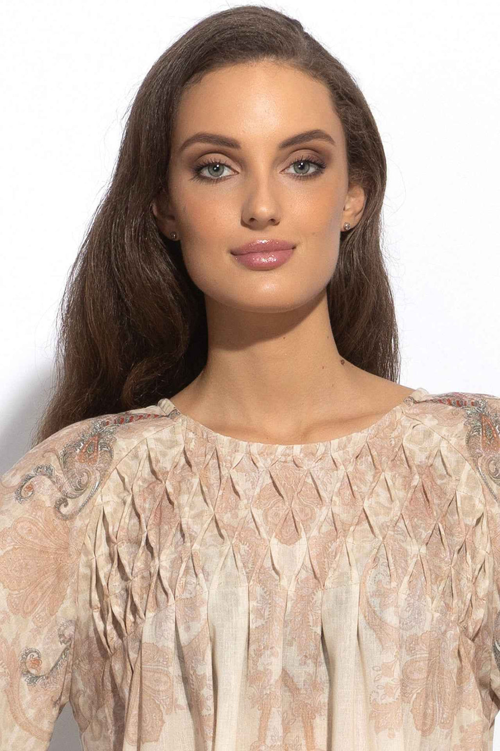 LINEN-LIKE BOHO DRESS – PAISLEY BEIGE