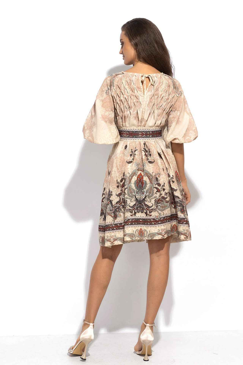 LINEN-LIKE BOHO DRESS – PAISLEY BEIGE