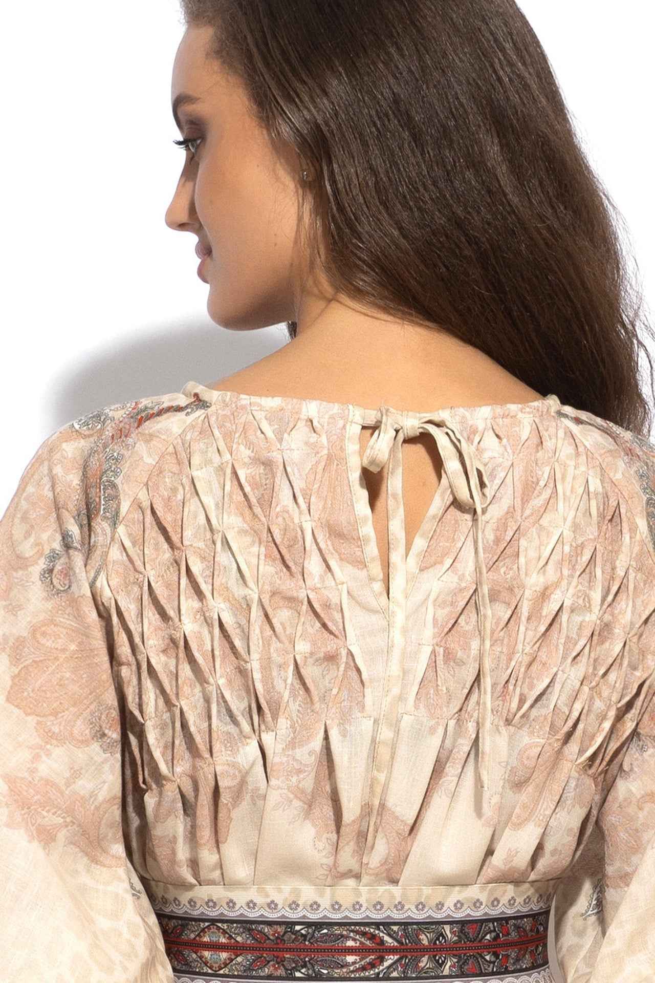 LINEN-LIKE BOHO DRESS – PAISLEY BEIGE