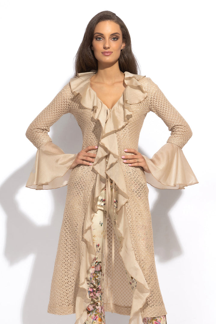 COTTON MESH CARDIGAN WITH RUFFLES - ESSENTIALS JIORO ПАМУЧНА МРЕЖЕСТА ЖИЛЕТКА С КЪДРИ - ESSENTIALS JIORO