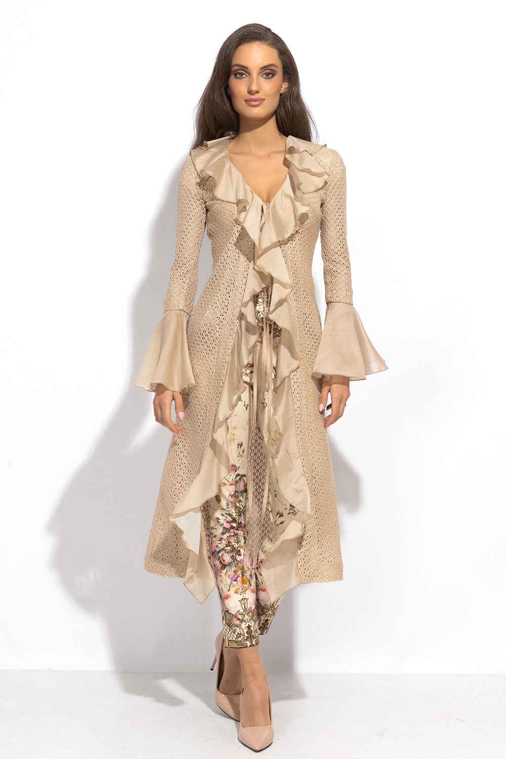 COTTON MESH CARDIGAN WITH RUFFLES - ESSENTIALS