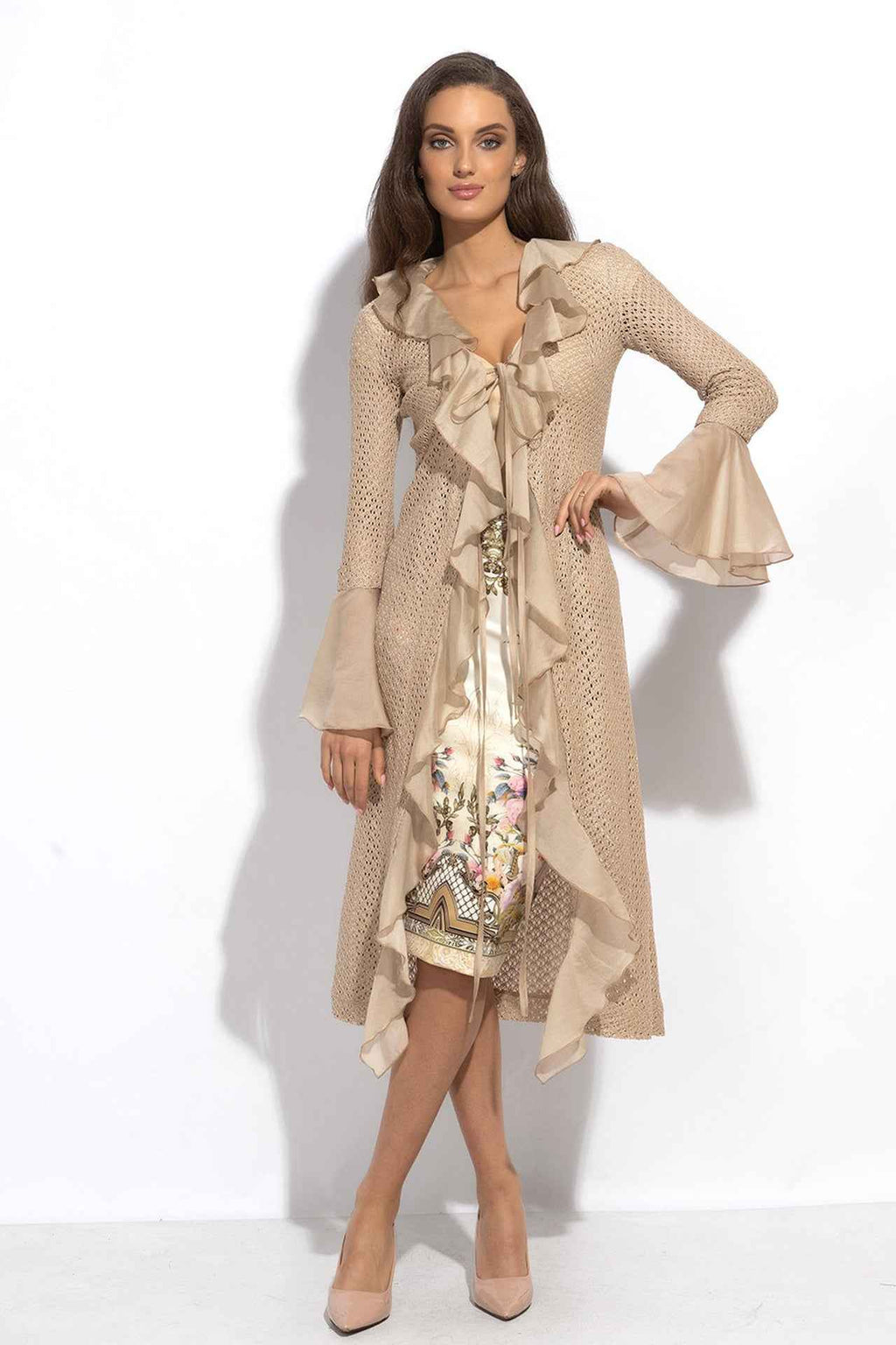 COTTON MESH CARDIGAN WITH RUFFLES - ESSENTIALS