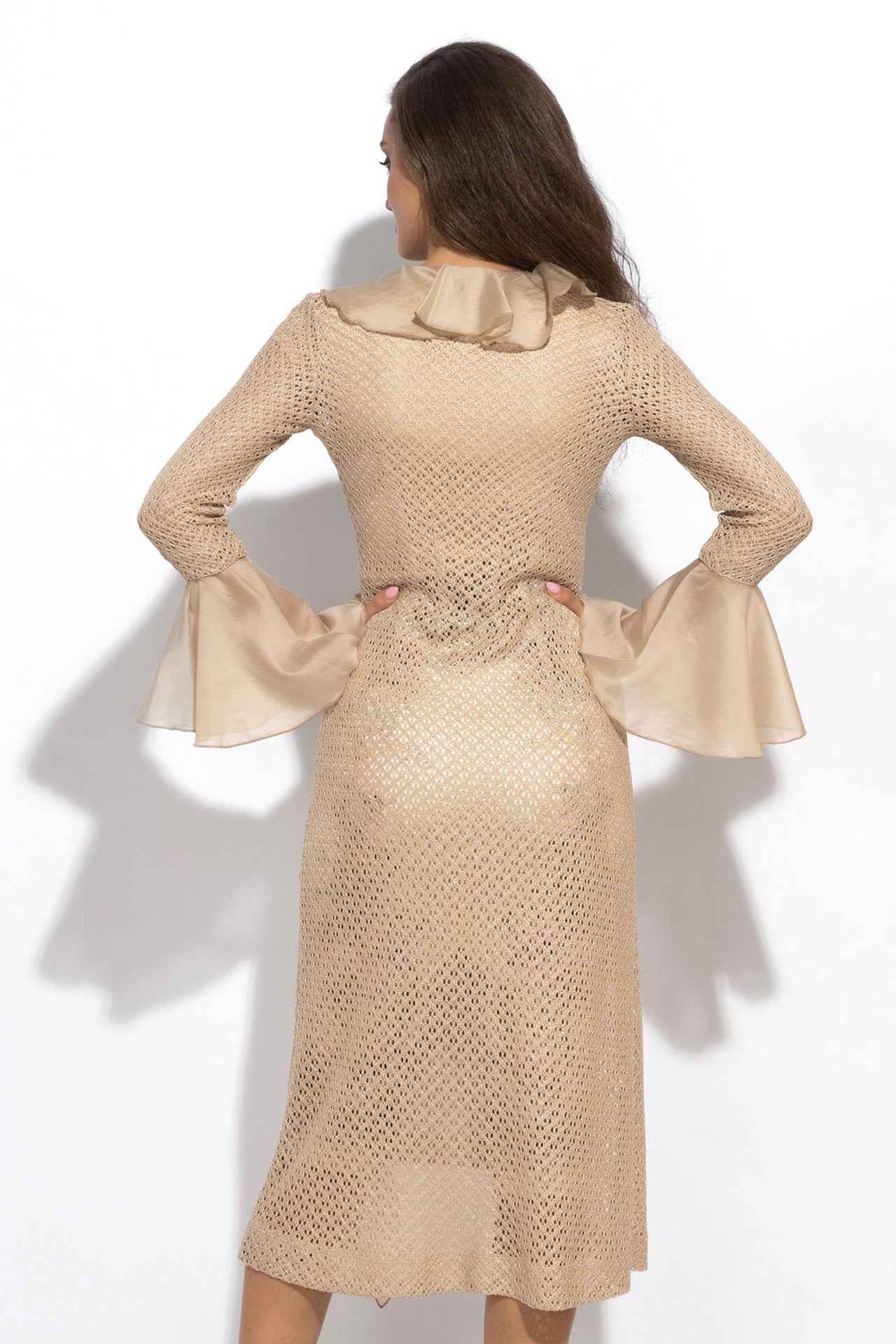 COTTON MESH CARDIGAN WITH RUFFLES - ESSENTIALS