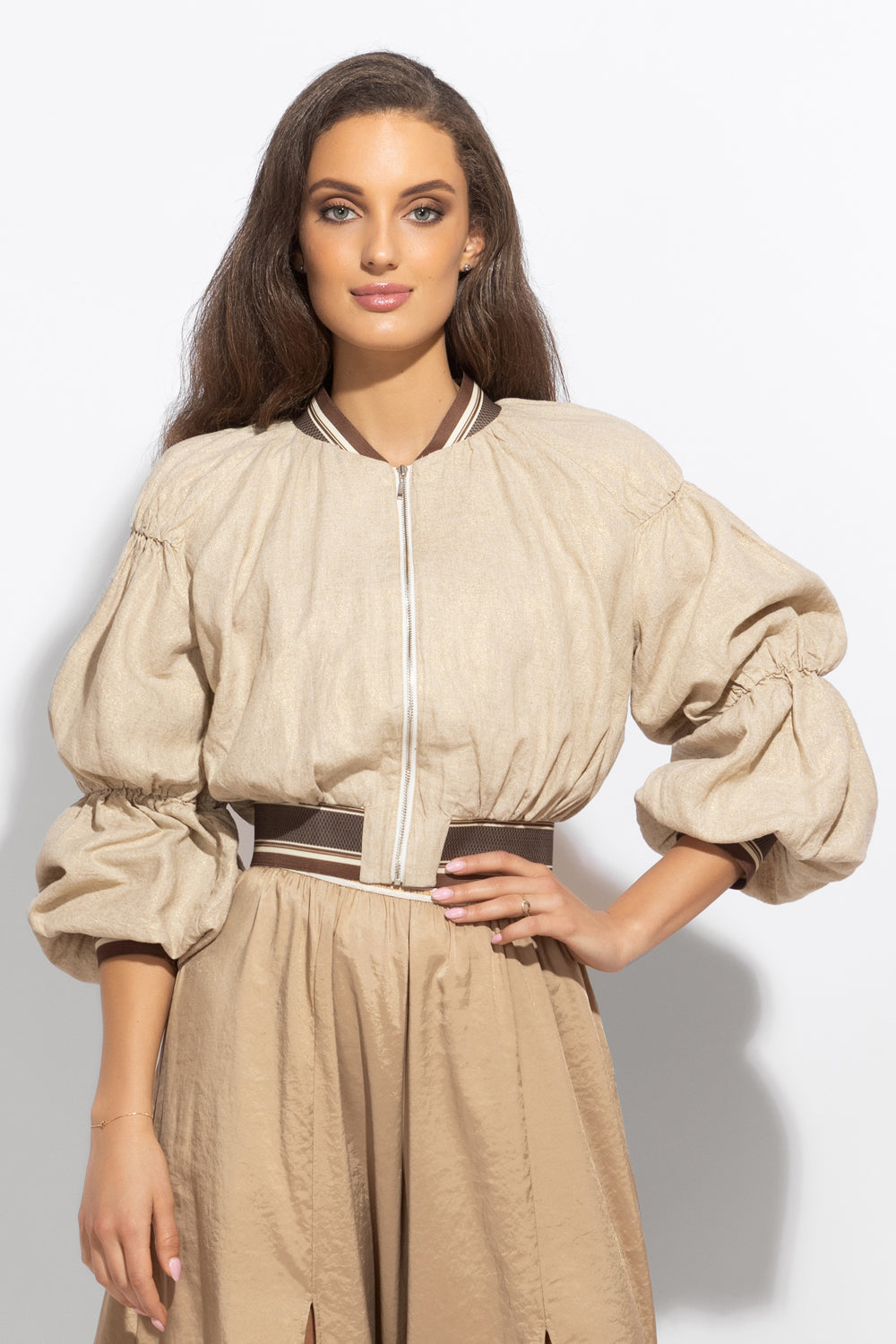 LINEN BOMBER JACKET - ESSENTIALS - Fashion Roots