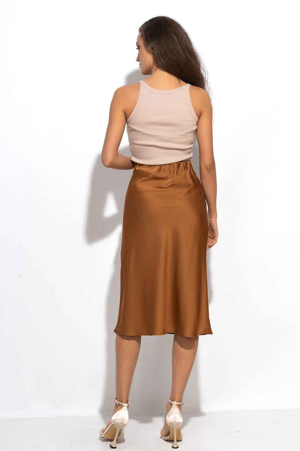 COTTON RIBBED CAMI TOP WITH THIN STRAPS IN BEIGE - ESSENTIALS